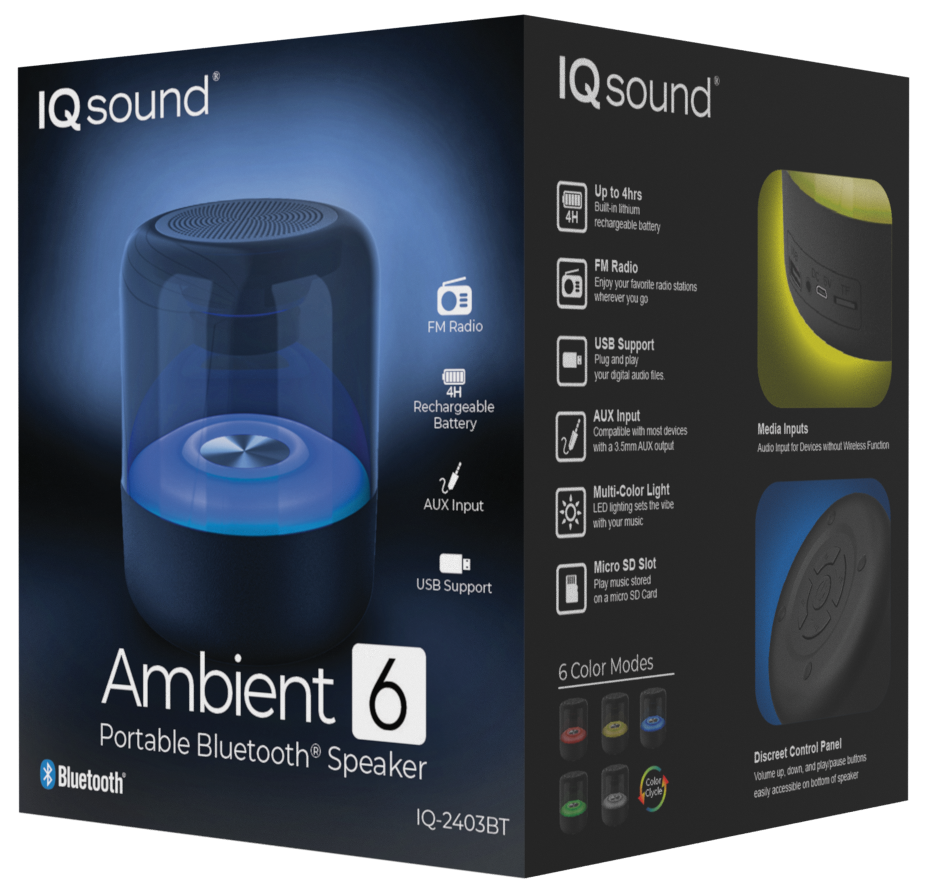 Ambient 6" Portable Bluetooth Speaker with FM Radio & 4 Hrs Playtime